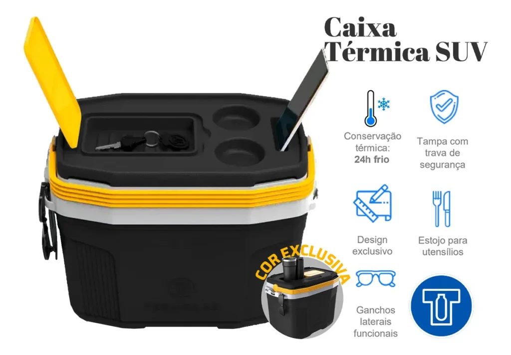 Caixa Termica Cooler 20 Litros Preto E Amarelo Termolar