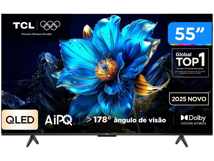 Smart TV 55″ TCL 4K UHD QLED 55P7K Google TV AiPQ Google Assistente 3 HDMI 1 USB