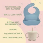 Kit 8 Alimentação Bebê Silicone Prato Babador Copo Tigela Cor Azul-aço
