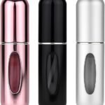 Kit 3 Unidades Mini Frasco Portátil de Perfume Recarregável com Borrifador Spray Leve na Bolsa Estojo de Maquiagem Super Prático para Viagens 5ml – Frasco Premium