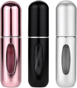 Kit 3 Unidades Mini Frasco Portátil de Perfume Recarregável com Borrifador Spray Leve na Bolsa Estojo de Maquiagem Super Prático para Viagens 5ml – Frasco Premium