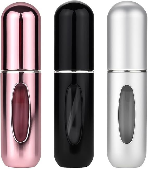 Kit 3 Unidades Mini Frasco Portátil de Perfume Recarregável com Borrifador Spray Leve na Bolsa Estojo de Maquiagem Super Prático para Viagens 5ml – Frasco Premium