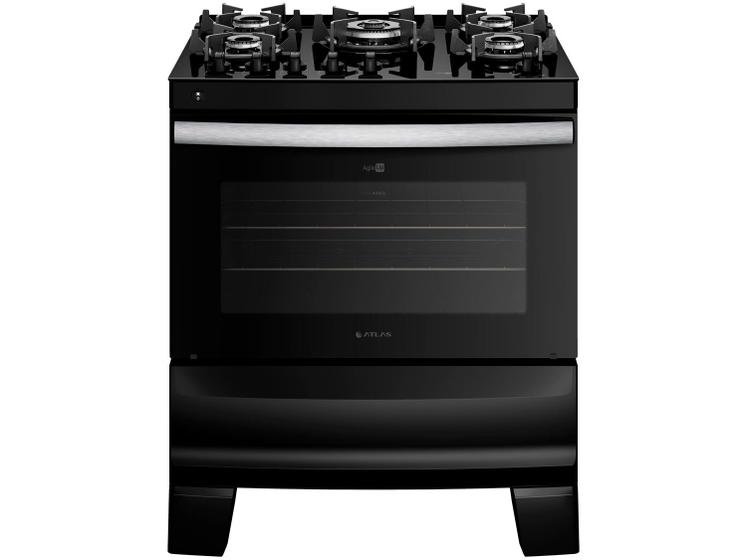 Fogão Atlas 5 Bocas Agile Glass Automático Mesa de Vidro Forno 86.5L