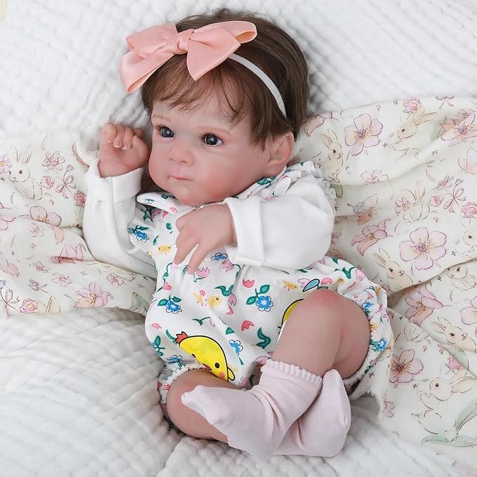 Bebê Reborn Boneca Silicone Menina Realista Olhos Azuis 48cm Com Acessórios