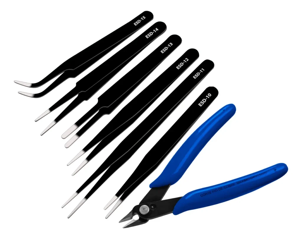 Kit Alicate Eletrônica Precisão + Jogo De 6 Pinça Manutenção