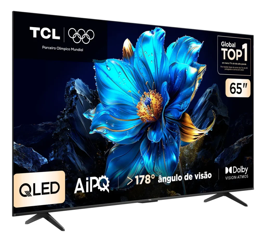 Smart TV TCL 65 Polegadas QLED 4K P7K WiFi Bluetooth Google TV HDR10+ Dolby Atmos Dolby Vision 65P7K
