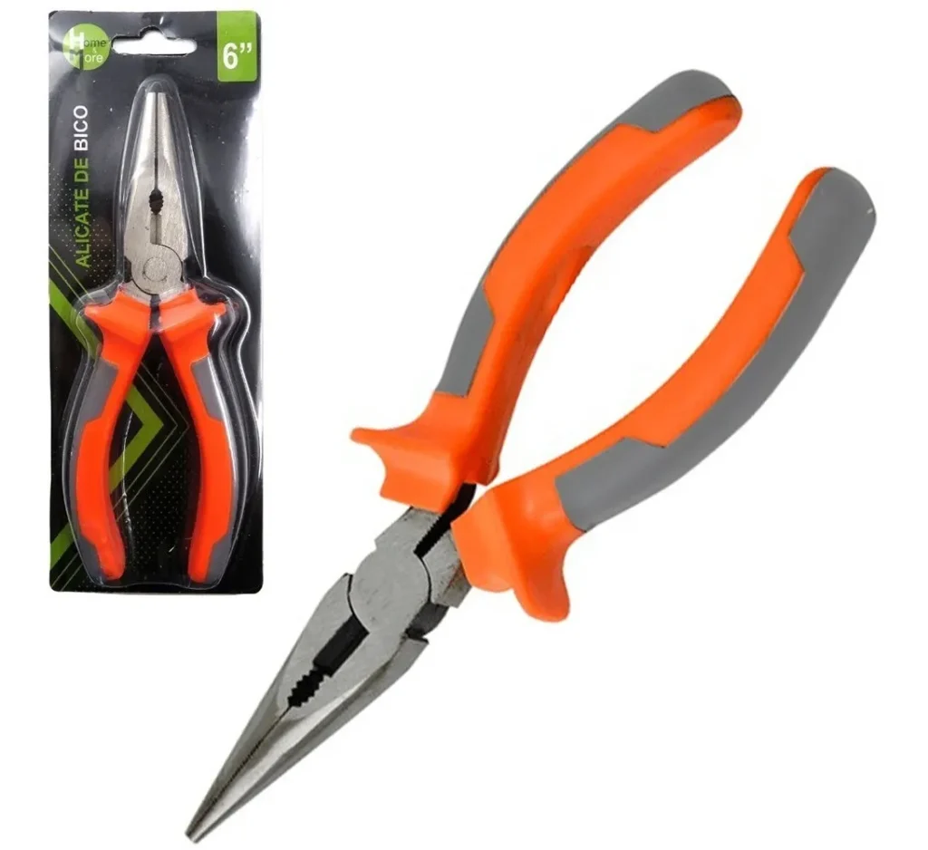 Alicate De Bico Meia Cana Reto 6” Cabo Emborrachado Laranja