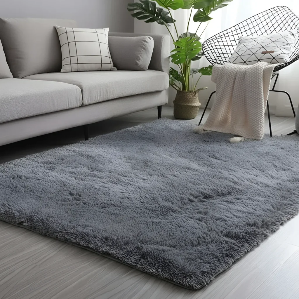 Tapete saggy, felpudo. Dhalishop Shaggy cor Cinza-escuro liso – de 2m x 1.4m