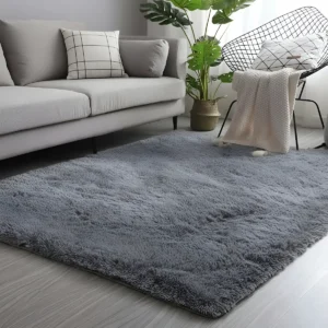 Tapete saggy, felpudo. Dhalishop Shaggy cor Cinza-escuro liso – de 2m x 1.4m