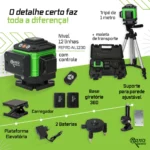 Kit Nível A Laser Verde 12 Linhas Esquadro + Suporte + Tripé Recarregável