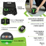 Kit Nível A Laser Verde 12 Linhas Esquadro + Suporte + Tripé Recarregável