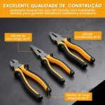 Kit Jogo 3 Alicates Universal Bico Corte Diagonal Utilidades Variadas Profissional Para Casa E Obra Elétrica Mecânica Montagem Reparo Ferramenta Resistente Durável