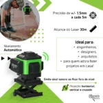 Kit Nível A Laser Verde 12 Linhas Esquadro + Suporte + Tripé Recarregável