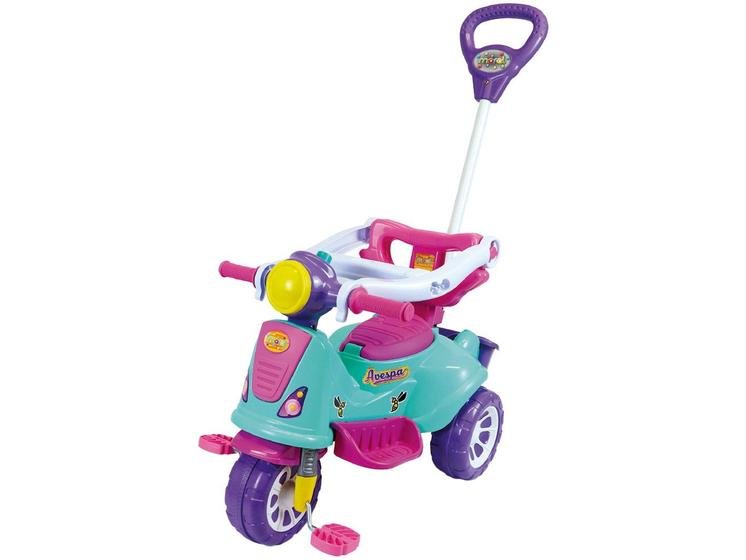 Triciclo Infantil Com Haste E Barra De Proteção Avespa Pink – Maral