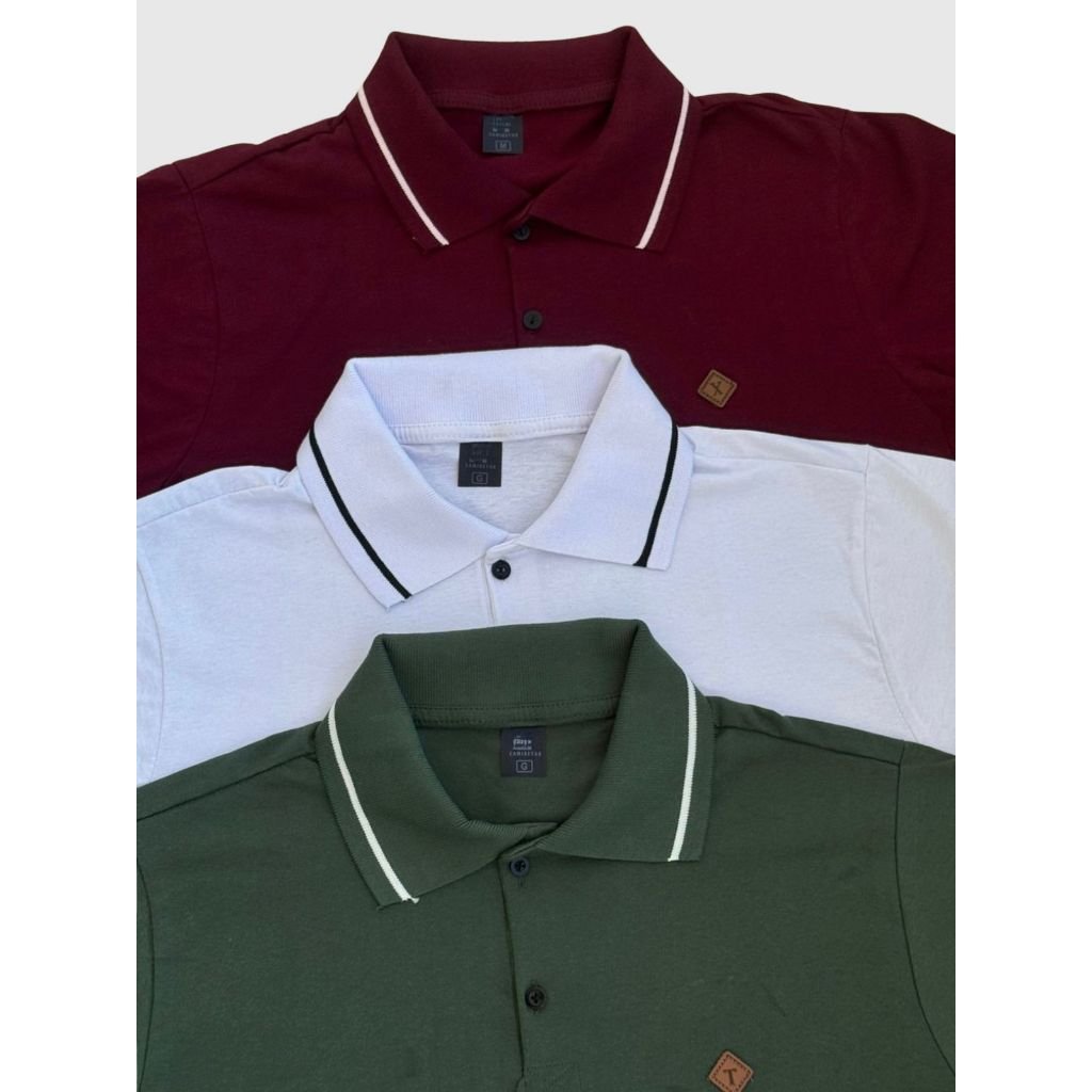 Kit 3 Camiseta Gola Polo Masculina 100% Algodão Cores Basicas Coloridas Camisa Para Homem