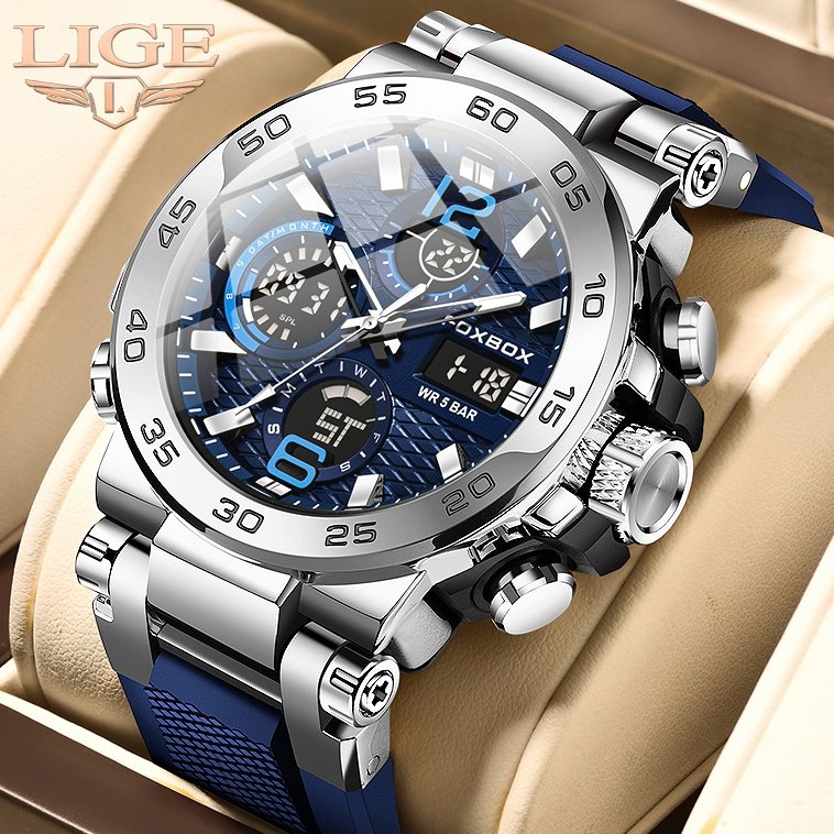 Relogio LIGE de pulso LED digital masculino com exibição dupla à prova d’água cronógrafo relógios de quartzo