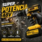 Furadeira Parafusadeira 48v Com 2 Baterias Recarregáveis Maleta Mandril 10mm Torque 32n.m 0-400/0-1400 Rpm Velocidade… Amarelo