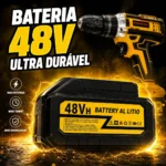 Furadeira Parafusadeira 48v Com 2 Baterias Recarregáveis Maleta Mandril 10mm Torque 32n.m 0-400/0-1400 Rpm Velocidade… Amarelo