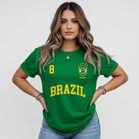 Blusa Camiseta Brasil Feminina Estilo Retrô camisa Copa Moda Casual Streetwear