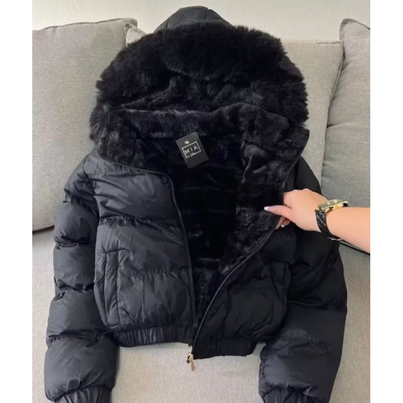 Jaqueta bobojaco feminina Puffer impermeável Peluciada Capuz Removivel