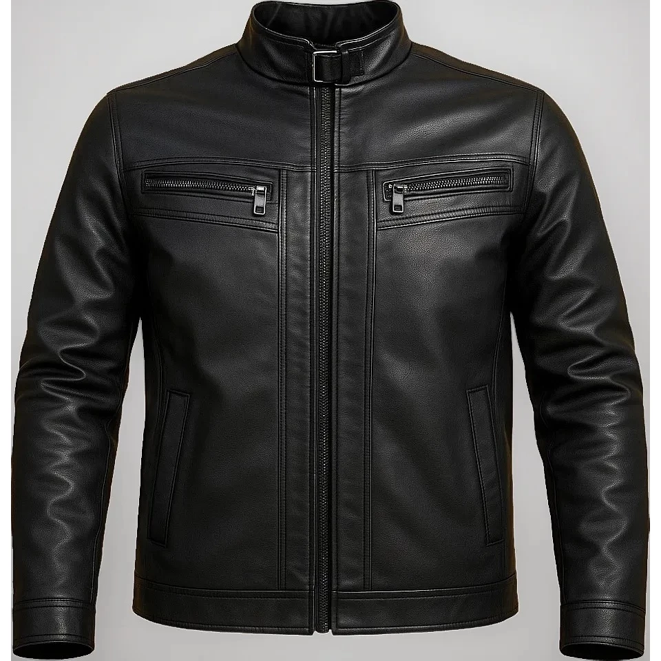 Jaqueta De Couro Masculina Forrada Slim Black